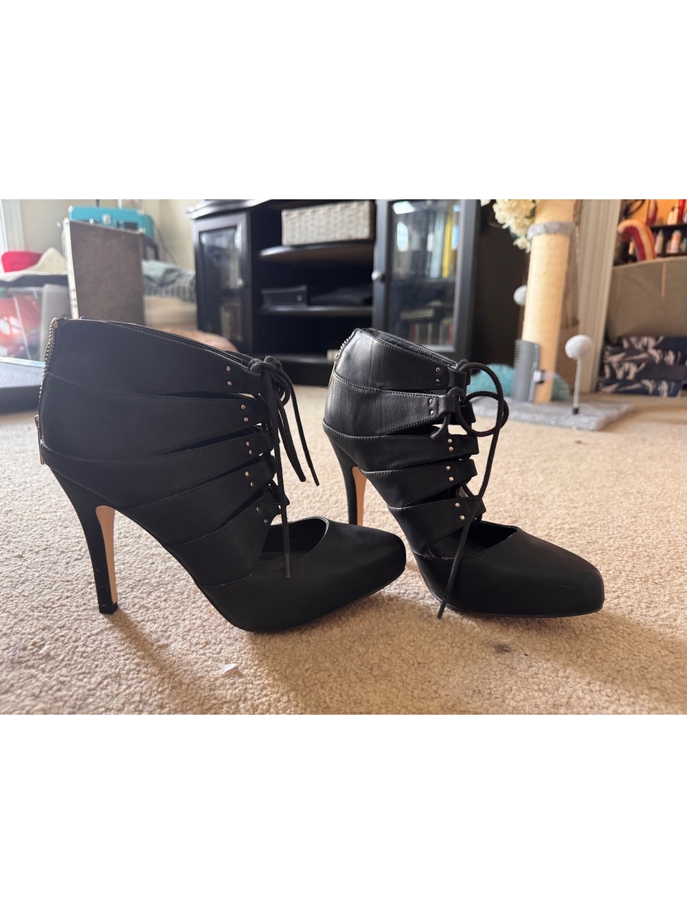 Call It Spring Black Lace Up Strappy Studded High Heels Size 8